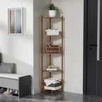 Wisuce Corner Shelf, 100% Real Bamboo Shower Corner Shelves Free Standing Shelf Storage Organizer for Bathroom Living Room Kitchen (Brown, 5 Tier)