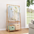 Small Clothes Rack Kids Dress Up Storage for Playroom, Toddlers Bedroom, Bamboo Child Garment Rack with 2 Tier Storage Shelf, Kids Clothing Rack Costumes Organizer