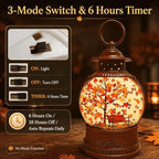 Fall Snow Globe Lantern with Swirling Maple Leaf Glitter 6H Timer Battery & USB Powered Fall Decor Autumn Snow Globe for Thanksgiving, Home, Tabletop Decoration