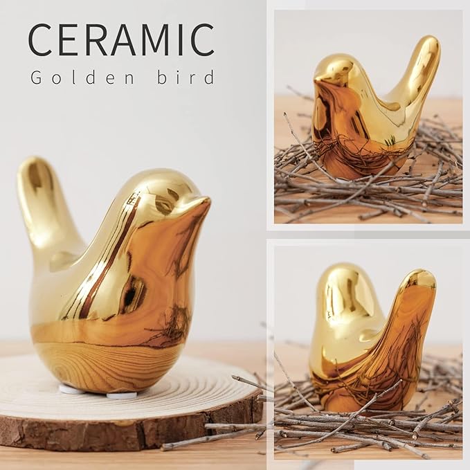 Notakia Gold Home Decor Small Birds Statues Modern Style Decorative Ornaments for Living Room Decor, Bedroom, Office Desktop, Cabinets (2Pcs Gold Birds)
