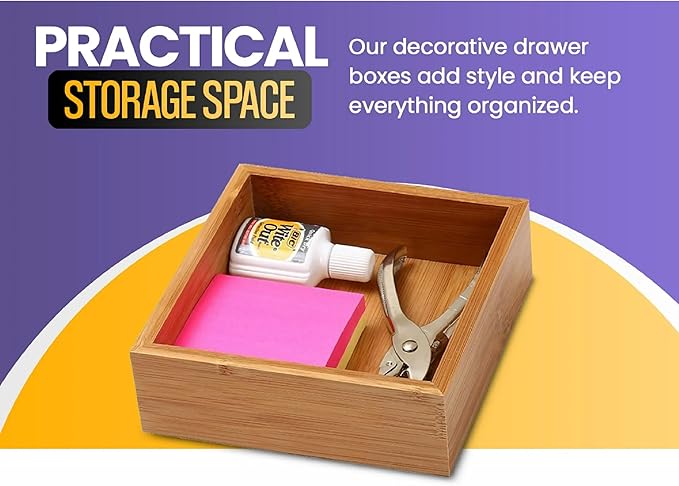 YBM HOME Bamboo Drawer Organizer Storage Box for Kitchen Drawer, Junk Drawer, Office, Bedroom, Children Room, Craft, Sewing, and Bathroom, 2 Pack 3x9x2 inch