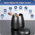 Cigar Ashtray with Lid for Outdoors Indoors Outside Patio Home Black Decor,Large Holder Ash tray Windproof,Cigar Accessories Gift for Men Dad Husband Boyfriend (Large)
