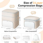 Comforter Storage Bag - 130L Blanket Storage Bags Front-opening Ultra Space Saving Self Compression Organizer, Washable Compression Bags for Storage Comforter Blanket, 2 Pack, Beige