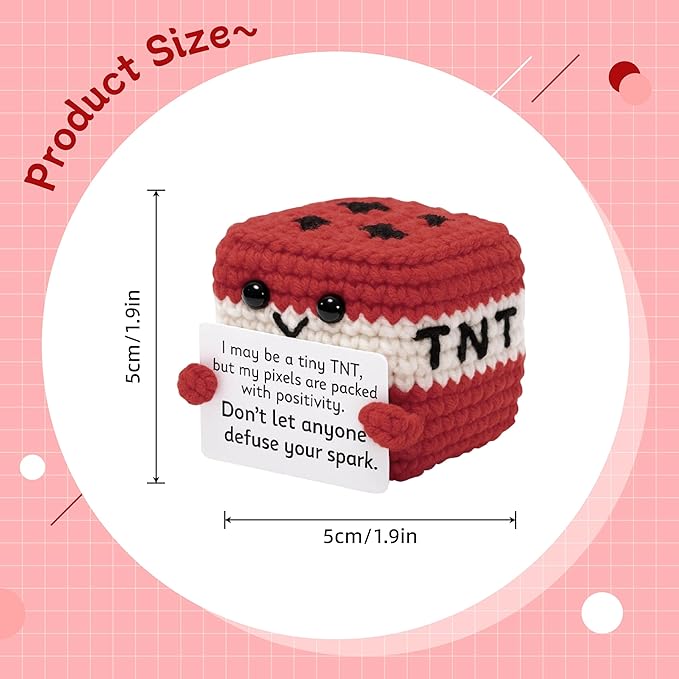 2 inch Positive Pixel TNT Handmade Knitted Wool Doll with Positive Card Inspiring Gifts for Cheer Up Emotional Support Encouragement Friends