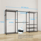 ecobedding Heavy Duty Garment Rack, 900LBS Max Load Freestanding Closet Organizer with 6 Storage Shelves & 3 Adjustable Hanging Rods, Multifunctional (Black, 15.75" D x (69.7~88.2)" W x 79.5" H)