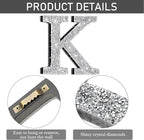 Qunclay 5.7" Silver Crystal Diamond Bling Letters Crushed Diamond Decoration Wooden Glitter Letter with Screw and Hooks Rhinestone Gift for Wedding Y2k Mcbling Bedroom Wall Decor (Letter K)
