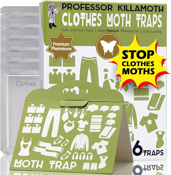 Triple Strength Clothes Moth Traps – Safe, Non-Toxic Closet Moth Prevention for Clothes & Wool – Pheromone Traps for House & Wardrobe Protection – 6 Pack