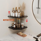 JJL Corner Shelf Wall Mounted, 12 Inches 2-Tier Floating Corner Shelf, Hexagon Rustic Wood Decor with Fence, Black Wall Storage for Apartment Bedroom Kitchen Bathroom