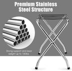 Tangkula Chrome Luggage Rack for Guest Room, No Assembly Required, Folding Metal Suitcase Stand with Nylon Belts, for Home Bedroom Guest Room Hotel, Luggage Rack, Silver (1)