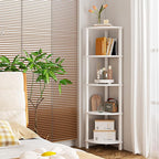 VIMBER Corner Shelf, 5-Tier Corner Bookshelf, Industrial Corner Ladder Shelf, Modern Display Shelf for Living Room, Bedroom, Kitchen, Home Office, White UJSJ001W