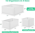 Drawer Clothing Organizer 16-Pack, White 3 Sizes Underwear Drawer Dividers, Fabric Folding Wardrobe Organizer, Can Store Baby Clothes, Bras, Underwear, Panties, Belts, Socks, Ties, etc.