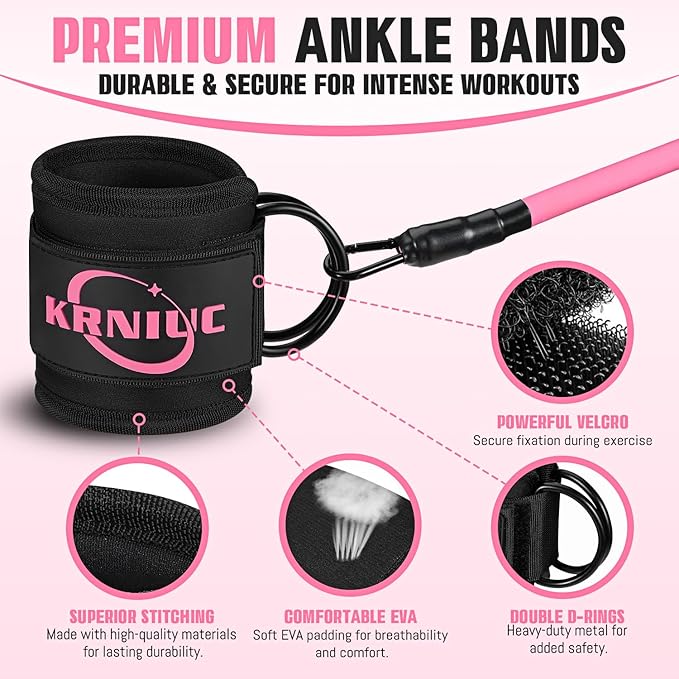 Ankle Resistance Bands with Cuffs, Resistance Bands for Working Out, Home Gym Workout Equipment for Women, Pilates Exercise, Hip, Leg, Glute Ankle Weights Training- Exercise Guides Included