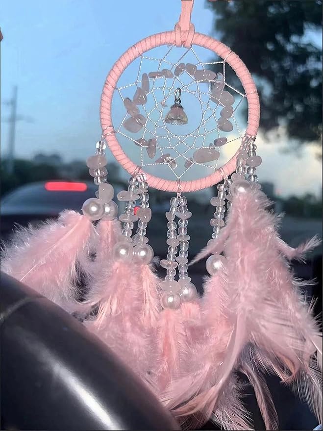 Dream Catchers for Cars,Boho car Decor,Small Feather Dream Catcher Hanging Car Deco Accessories for Women (Pink)