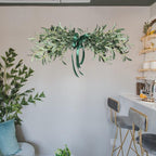 35.4inch Artificial Olive Leaves Swag, Spring Olive Door Swag with Fruit and Bow, Greenery Plants Swag Floral Garland for Front Door Garden Decor