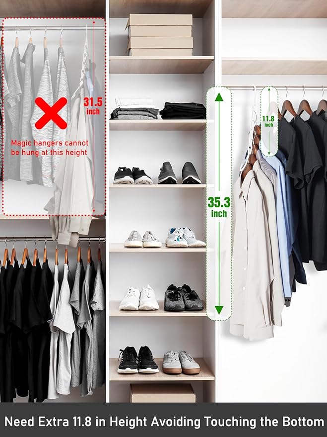 HOUSE DAY Closet Organizers and Storage, 8 Pack Magic Hangers Space Saving Clothes Hangers, Sturdy Plastic Hangers with 5 Holes for Wardrobe Closet Organization, College Dorm Room Essentials