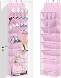 MISSLO Clear Over the Door Shoe Organizer Large Deep Pockets Hanging Shoe Rack for Closet Fit 20 Pairs Shoe Holder for Sneakers Boots Storage, Pink