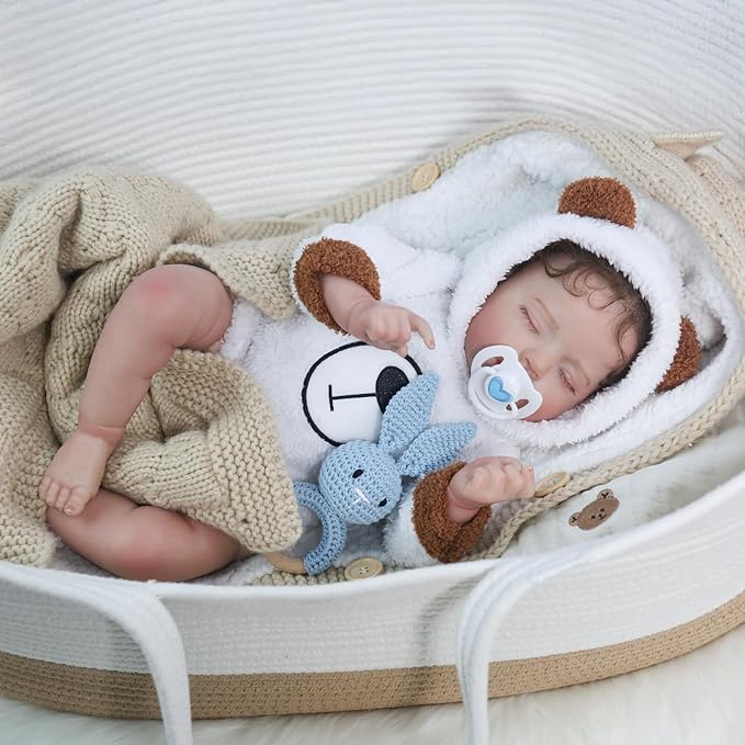 KSBD Realistic Reborn Baby Doll - 20 Inch Lifelike Reborn Baby Boy with Rooted Hair in Bear Onesie, Handmade Gift for Kids and Collectors