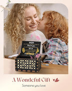 Swooflia Mother's Day Wooden Music Box for Mom with Sunflower Greeting Card - Hand Crank Engraved Musical Box Vintage Mechanism Personalized Gifts for Women On Birthday