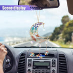 Colorful Moon Car Pendant, Sun Catcher Crystal Stone Craft, Dream Catcher Car Rear View Mirror Charm, Car Hanging Decorative Accessories, Car Interior Ornament for Room Window Wall