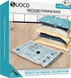 Vacuum Storage Bags, Compression Packing Space Saver Seal Bags for Clothing Bedding Comforters Blankets Pillows, 8 Medium