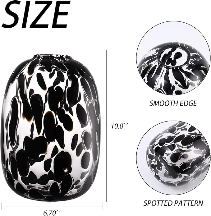 Black Glass Vase, Large Glass Flower Vases for Bouquets, Tall Floor Vase for Living Room, Dining Table, Mantle, Shelf, Wedding, Office, 10 Inches