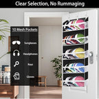 Over the Door Hat Organizer for Baseball Caps, Hold up to 60 Hats Rack Storage for Door/Closet/Wall, Clear Pockets Hanging Hat Holder for Baseball Caps with 10 Mesh Pockets, Grey