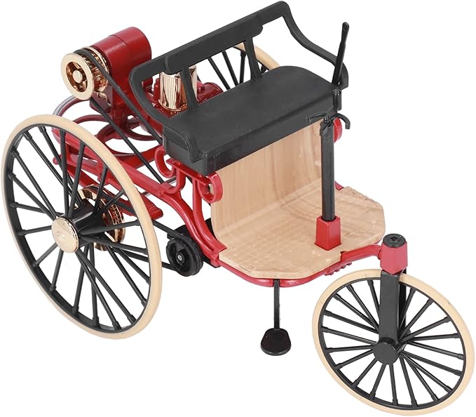 Fdit Retro Alloy Tricycle Ornament High Simulation Classic Car Model 1:12 Scale Decoration for Home, Ideal Model Collectors, Suitable for Wine Cabinet Entrance Decor, Durable and Sturdy Design (Red)