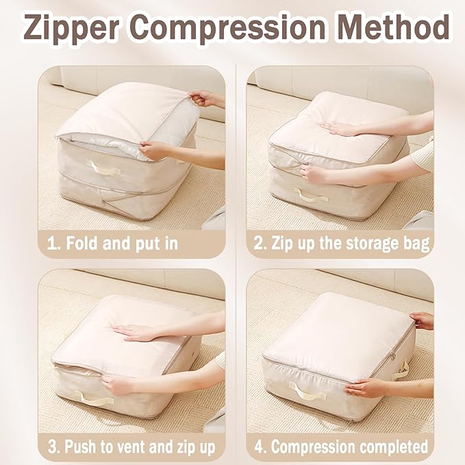 Space Saving Self Compression Organizer, 2025 New Ultra Space Saving Self Compression Organizer, Heavy Duty Moving Bags, Storage Tote for Space Saving (Beige, X-Large)
