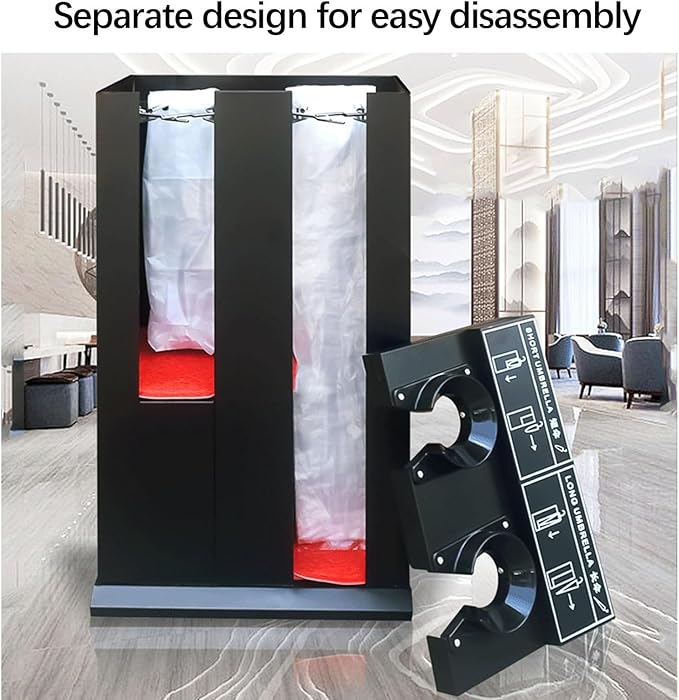Commercial Metal Umbrella Holder,Umbrella Stand, Double Umbrella Automatic Packing Machine Automatic Wet Umbrella Bag Wrapper, with 200 Bags(Silver)