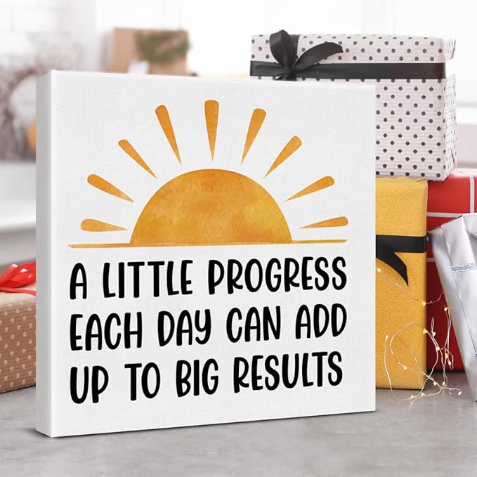 Inspirational Office Wall Art Decor, Motivational Add Up to Big Results Positive Quote Daily Affirmations Artwork Posters for Home Office Gym Classroom Decorations (8 X 8 Inches, Framed)