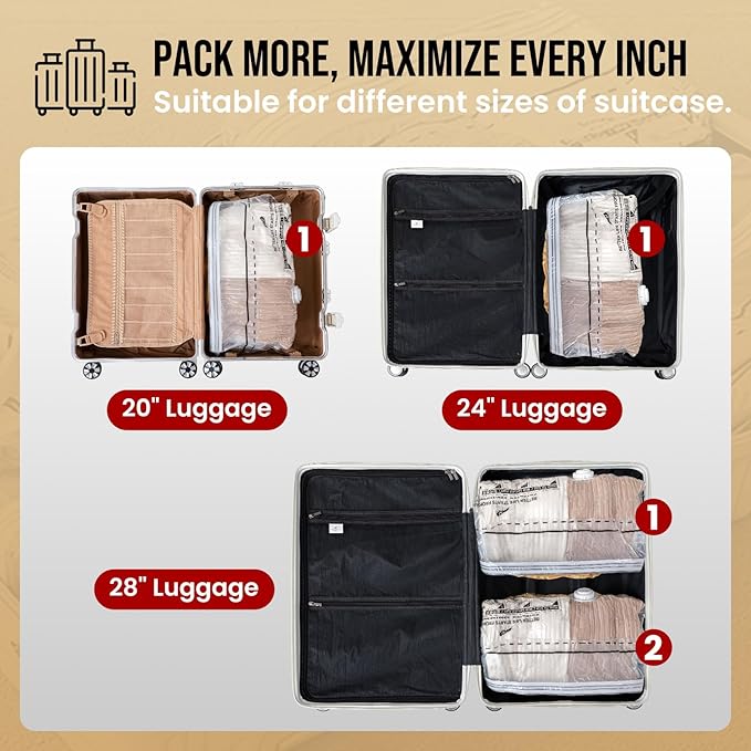 TAILI 8 Pack Cube Vacuum Storage Bags, Medium Size (25x19x11 inch), Vacuum Seal Bags for Clothing, Travel Compression Packing for Clothes, Blankets, Baby Clothes, Travel Accessories