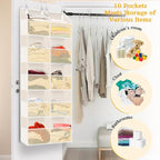 Over The Door Organizer 5 Tiers, Extra Large Behind Door Storage of 10 Compartments, 80 lbs Weight Capacity Hanging Storage Organizer with Clear Window Kids Toys, Shoes,Diapers, Braided Style