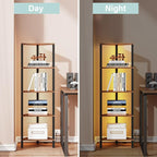 TUTOTAK Corner Shelf with LED Light, 5-Tier Corner Bookshelf for Small Space, Narrow Display Corner Shelf Stand with Storage Rack, for Living Room, Bedroom, Rustic Brown BS05BB005L