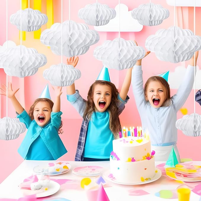 Affrolling 30 Pcs 3D Cloud Decorations Hanging Honeycomb Decor Artificial Cloud Ornaments for Ceiling Art Wedding Birthday Nursery Room Baby Shower Party Decorations (Small,Classical Style)