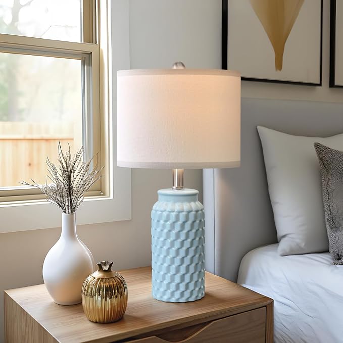 USumkky 20.5" Light Blue Modern Ceramic Bedside Lamp Set of 2 for Bedroom Decor Farmhouse Table Lamp for Living Room Office Dorm