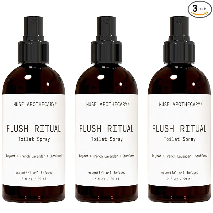 Muse Apothecary Flush Ritual - Aromatic & Refreshing Toilet Spray, Use Before You Go, 2 oz, Infused with Natural Essential Oils - Bergamot + French Lavender + Sandalwood, 3 Pack