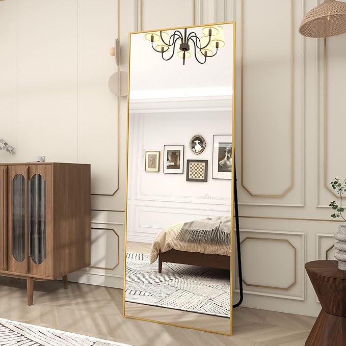 BEAUTYPEAK Full Length Mirror 64"x21", Standing Rectangle Floor or Wall-Mounted Mirrors for Living Room, Bedroom, Gold