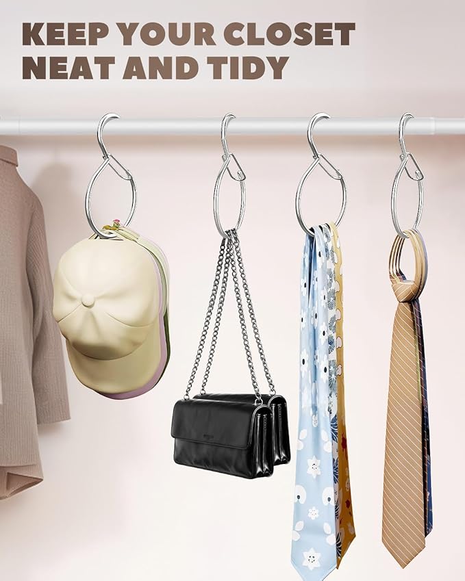 4 Pack Belt Hanger, Tie Hanger & Belt Organizer, Rust-Proof Belt Hanger for Closet, Ties, Scarves, Bags & Accessories, Keeps Closet Neat & Organized, Silver