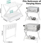 VASMIA Luggage Rack,Bamboo Suitcase Stand with Storage Shelf,Folding Luggage Stand for Guest Room,Hotel,Bedroom,Heavy-Duty, Holds up to 131 lb, White