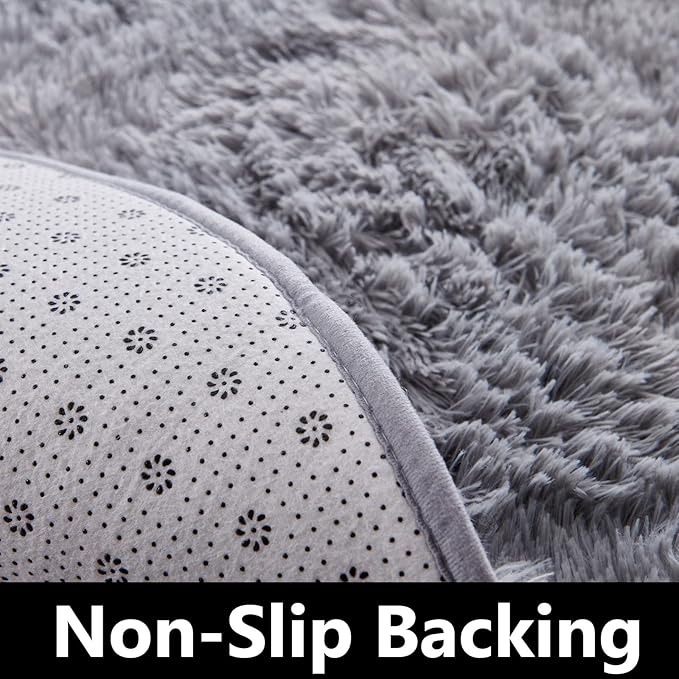 FJZFING Grey Round Rug Ultra-Soft Plush Modern 4x4 Circle Area Rug for Kid's Bedroom, Fluffy Shag Circular Rug for Nursery Room, Non-Slip Home Decor Cute Grey Carpet for Teen's Room