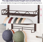 SWTYMIKI Over Door Hat Organizer - 3 Tier Wall Mounted Hat Rack with 2 Adjustable Metal Basket and 3 Hooks, Hanging Baseball Cap Organizer Storage Holds up to 29 Caps for Door, Bedroom, Closet