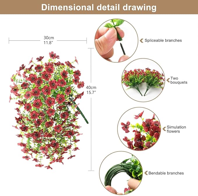 Artificial Hanging Flowers for Outdoors Spring Decoration, 2PCS Silk Fake Daisy Realistic Outdoor Flowers UV Resistant Porch Patio Window Yard Decor (Brown)