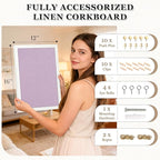 DOLLAR BOSS Bulletin Boards with Linen 1-Pack 16''X 12'' Double-Sided Cork Board for Walls Wood Framed Bulletin Boards, Small Pin Board for Home Kitchen Office Decorative Hanging 10 Pushpins, Purple