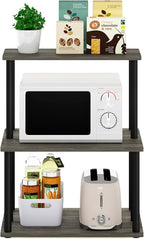 Furinno Turn-N-Tube 3-Tier Toolless Kitchen Storage Shelf, French Oak Grey/Black