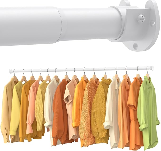 Closet Rods for Hanging Clothes, 17-28 Inch No-Cut Stepless Adjustable Closet Rod, 1.3 Inch Heavy Duty Metal Closet Hanging Rod with Brackets, White Closet Bar for Closet, Laundry Room, RV, Wardrobes
