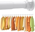 Closet Rods for Hanging Clothes, 17-28 Inch No-Cut Stepless Adjustable Closet Rod, 1.3 Inch Heavy Duty Metal Closet Hanging Rod with Brackets, White Closet Bar for Closet, Laundry Room, RV, Wardrobes