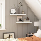 HOOBRO Floating Shelves for Wall, Wall Mounted Shelf Set of 2, 23.6" Hanging Shelf with Invisible Brackets, for Wall Decor Storage in Bathroom Bedroom Kitchen Living Room Office, White WT60BJ01