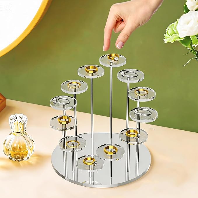Round Acrylic Display Riser Stands, 12 Tier Jewelry Display Stands for Rings Earrings Mini Figurines 1 Pack(Clear)