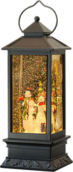 Wondise Lighted Musical Snow Globe Lantern with 6 Hour Timer, 12 Inches USB Powered & Battery Operated Spinning Water and Swirling Glitter Christmas Snow Globe Lantern Gifts(Snowman Family)