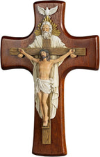 Grace4Joy Holy Trinity Wall Cross, 12 Inches Holy Trinity Crucifix Catholic Home Decor, Hand-Painted Resin Jesus on Wooden Crucifix Religious Housewarming Gifts